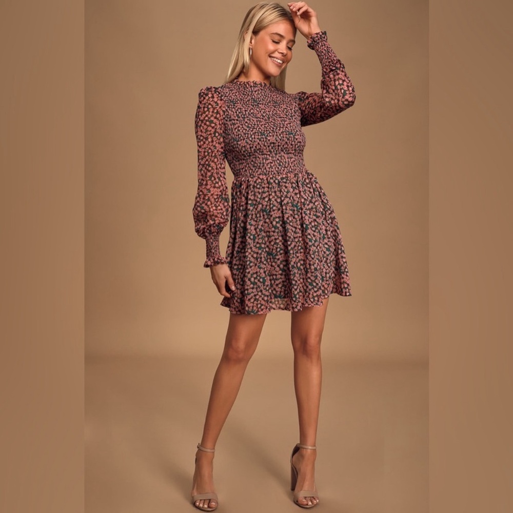 NWOT Lulus Floral Forever Smocked Skater Mini Dress